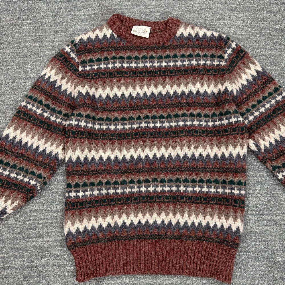 Shetland Wool Sweater Men Medium Scotland Chunky Pullover Jumper Fair Isle Knit